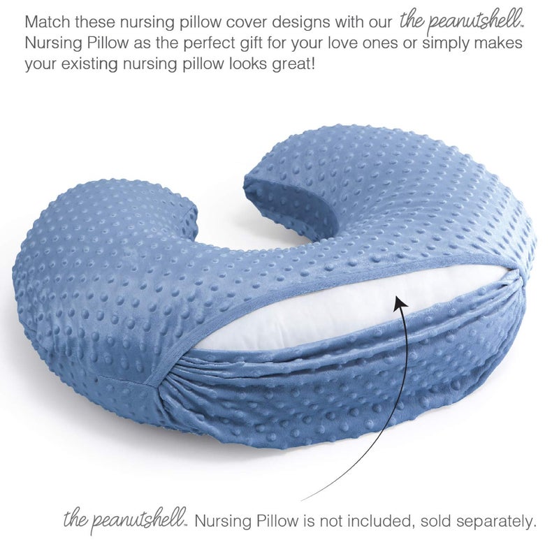 The Peanut Shell طقم غطاء وسادة الرضاعة من بي نات شيل - 2 قطعة - أغطية وسادة ناعمة للرضع، مريحة وداعمة للرضاعة الطبيعية، ضرورية لوقت البطن، مستلزمات الأطفال - دينو ومخمل أزرق - Image 3