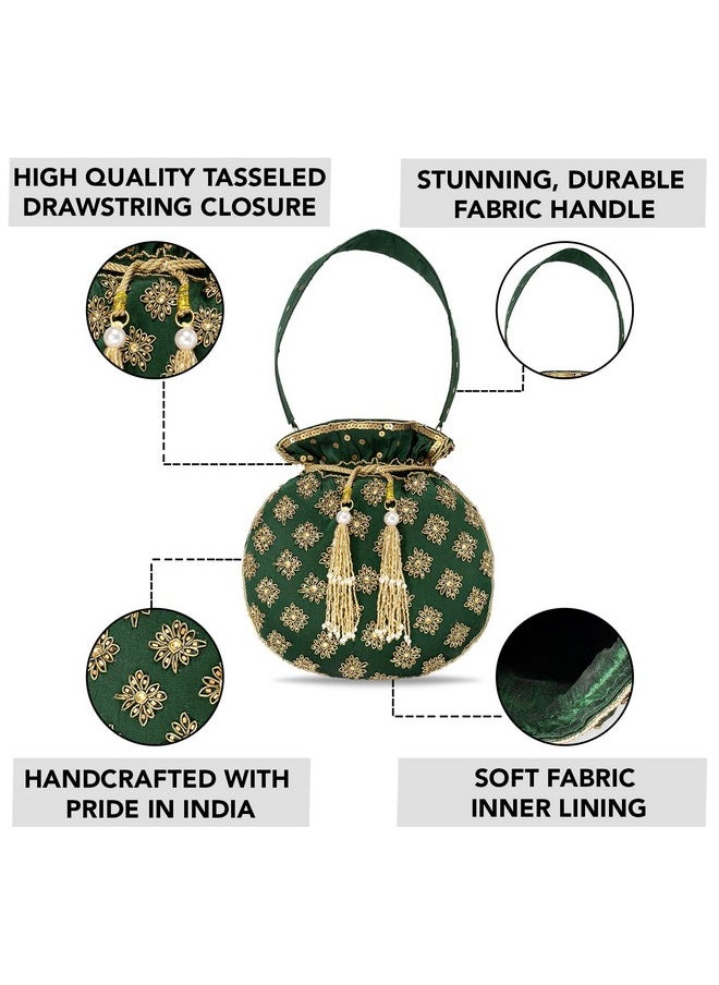 Aheli - Indian Potli Bags For Women Evening Bag Clutch Ethnic Bride Purse With Drawstring (P23Grn) - Image 1