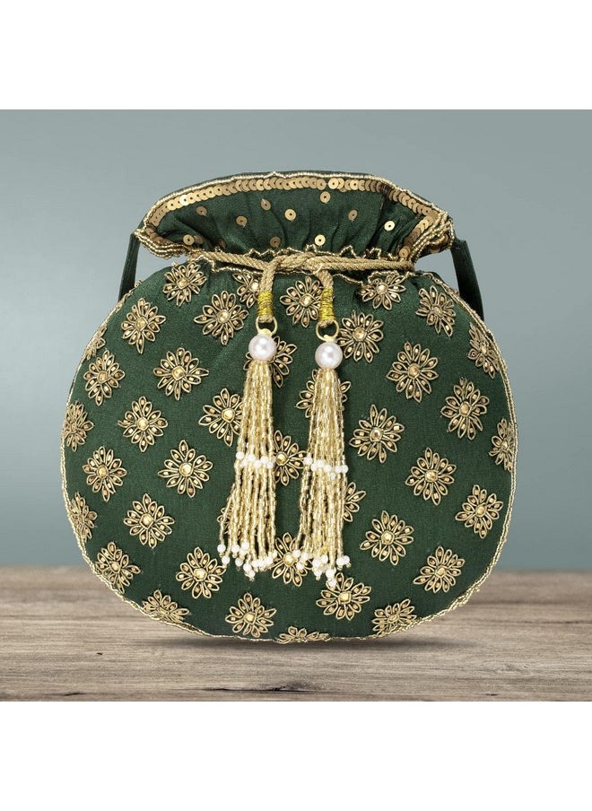 Aheli - Indian Potli Bags For Women Evening Bag Clutch Ethnic Bride Purse With Drawstring (P23Grn) - Image 1