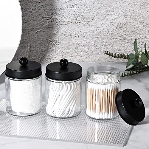 Komashr 3 Pack Apothecary Jar Canisters Bathroom Vanity Organizer - Qtip Holder Storage Organizer Set Countertop Canister with Stainless Steel Lids &Cute Stickers for Qtips,Cotton Swabs,Makeup Sponges,Floss - Image 5
