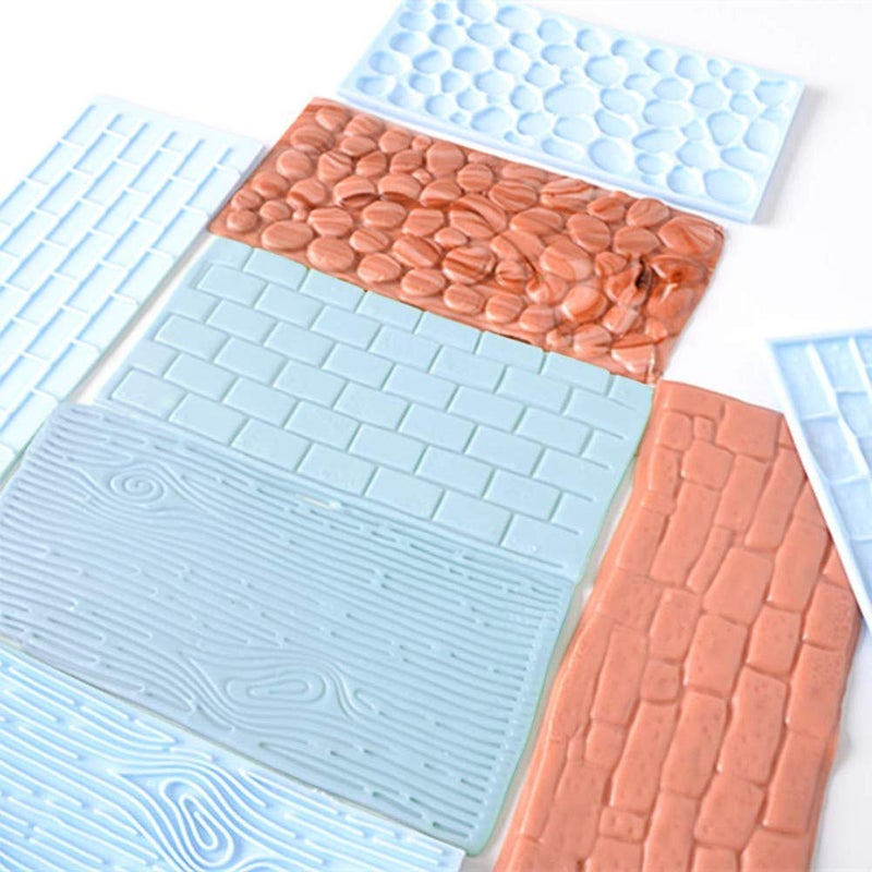 Qicfrk 10 Set Fondant Impression Mat Mold Lace Embossing Mat Tree Bark/Brick Wall/Flower/Stone Wall Fondant Impression Mats Texture Design for Chocolate Cupcake  Gum Paste Topper Wedding Cake - Image 3