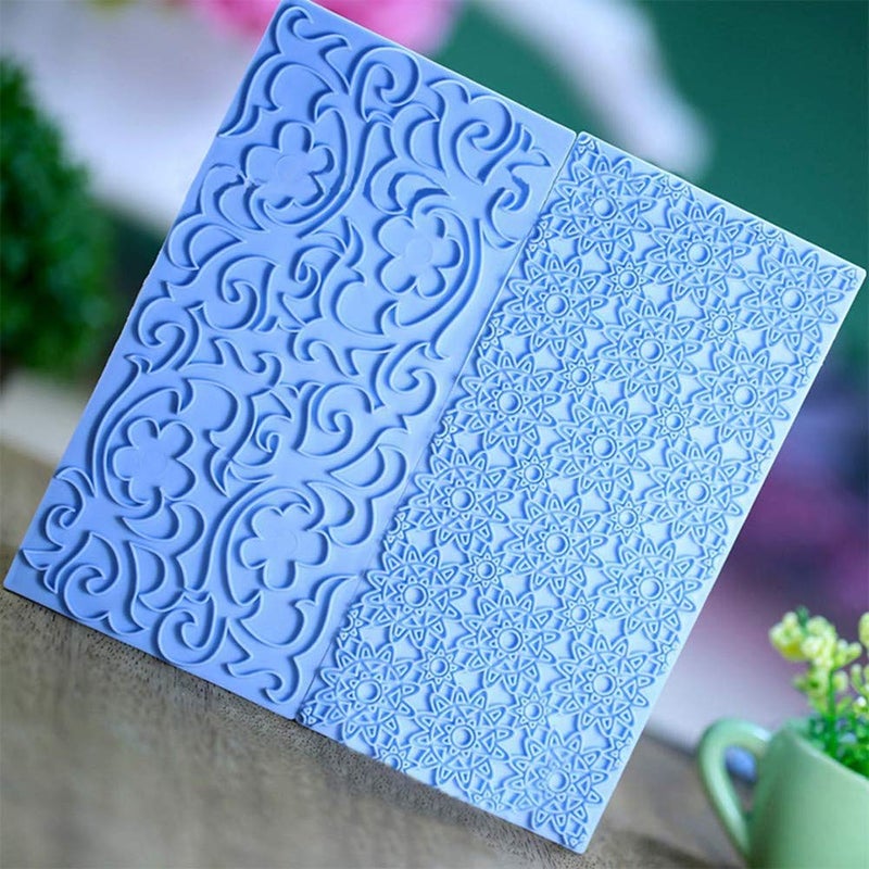 Qicfrk 10 Set Fondant Impression Mat Mold Lace Embossing Mat Tree Bark/Brick Wall/Flower/Stone Wall Fondant Impression Mats Texture Design for Chocolate Cupcake  Gum Paste Topper Wedding Cake - Image 4