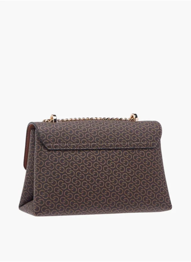 سيليست Women Monogram Print Crossbody Bag with Button Closure and Chain Strap