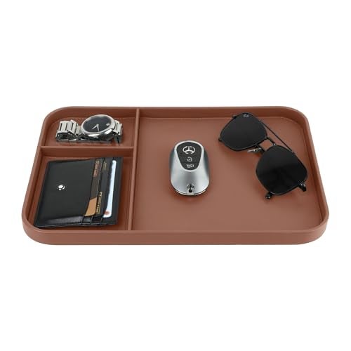V-CUBE DESIGNS Premium Vegan Leather Valet Tray 30X20.5 cm|Stylish & Modern Office Desk Tray| Table/Bedside/Entryway Organiser For Everyday Essentials Like Keys, Phone, Watch, Wallet, Jewellery-Tan - Image 3