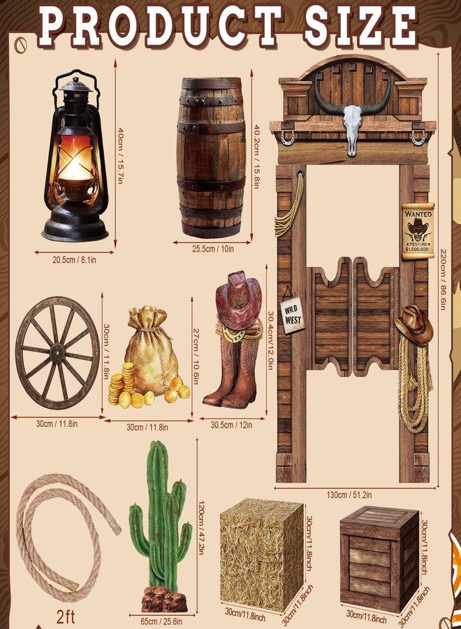 Colingmill 15 Pcs Christmas Western Cowboy Party Decorations Cowboy Backdrop 4 Hay Bales Boxes 2 Wooden Print Boxes 2 Wooden Wagon Wheels 5 Western Centerpieces for Photo Booth Props Cowgirl Birthday - Image 2