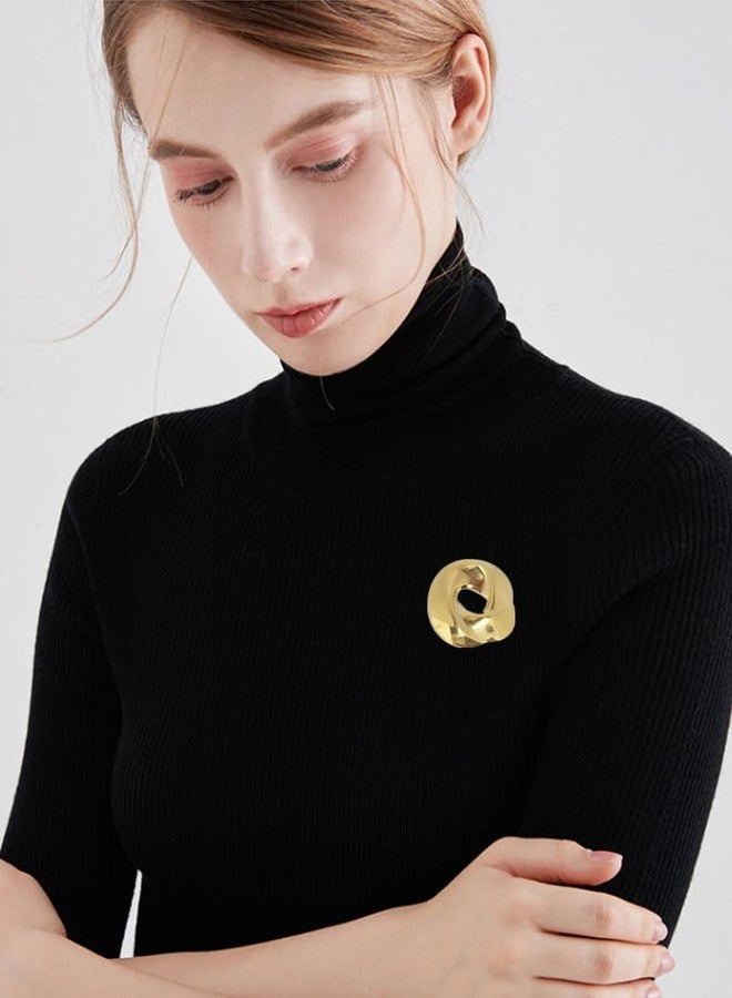 OIDIMS Unique Geometric Hollow out Brooch Lapel Pins Personalized Gold-Tone Irregular Round Brooches Corsage Dainty Suit Hat Dress Decoration Holiday Party Jewelry for Women Men's Fashion (Gold-Tone) - Image 2