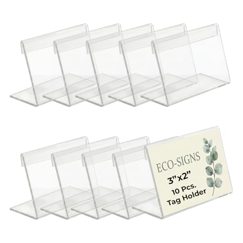 Printodelivery L-Shape Acrylic Price Tag Holder (3x2 Inch) – Premium Table Display Label, Price Tag & Name Card Holder Stand for Bakery Counters, Buffets, Shops, Restaurants, and Supermarkets (Pack of 10) - Image 1