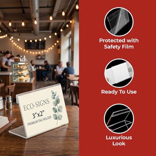 Printodelivery L-Shape Acrylic Price Tag Holder (3x2 Inch) – Premium Table Display Label, Price Tag & Name Card Holder Stand for Bakery Counters, Buffets, Shops, Restaurants, and Supermarkets (Pack of 10) - Image 2