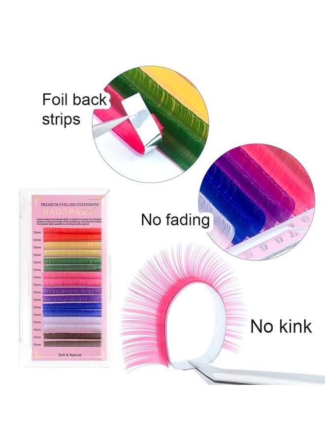 NAGARAKU Colored Eyelash Extensions 8 Colors Rainbow 0.07mm C curl 14mm Purple Blue Pink Brown Individual Lashes Soft Natural Professional Salon Supplies - Image 2