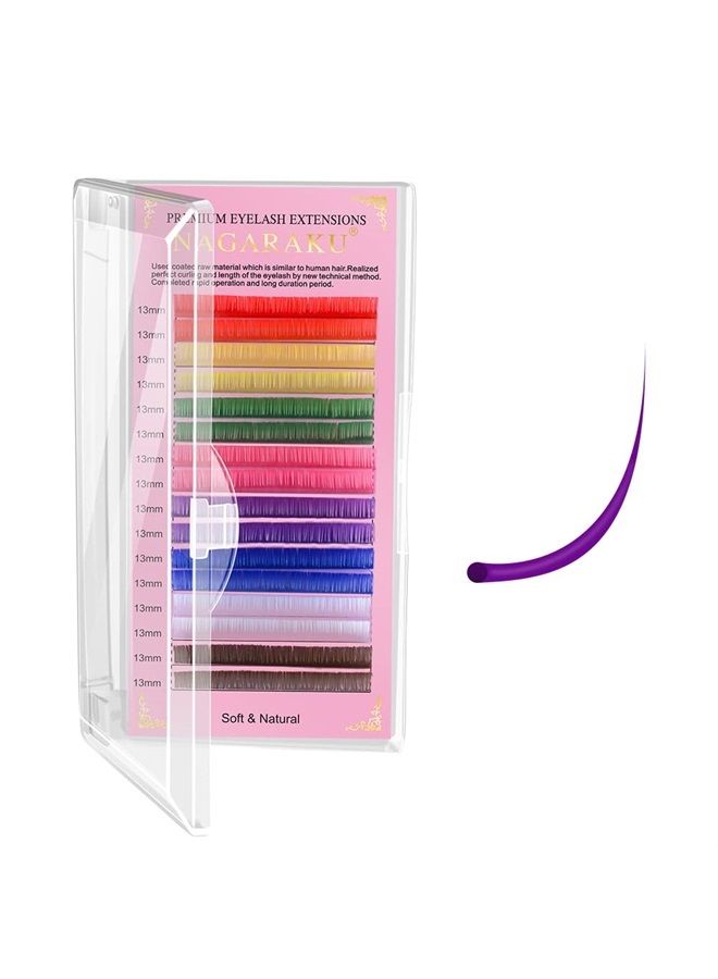 NAGARAKU Colored Eyelash Extensions 8 Colors Rainbow 0.07mm C curl 14mm Purple Blue Pink Brown Individual Lashes Soft Natural Professional Salon Supplies - Image 1
