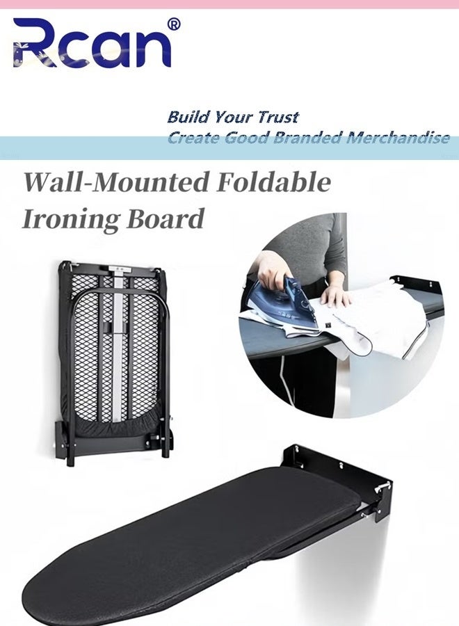 Rcan Wall Mounted Foldable Ironing Board 12" x 36" Fold Down Ironing Board with Heat Resistant Cover Retractable Space Saving Iron Table for Home Apartment and Dorms Easy Release Lever - Image 1