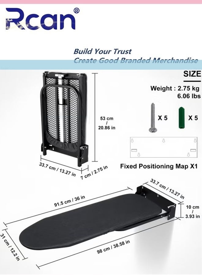 Rcan Wall Mounted Foldable Ironing Board 12" x 36" Fold Down Ironing Board with Heat Resistant Cover Retractable Space Saving Iron Table for Home Apartment and Dorms Easy Release Lever - Image 5