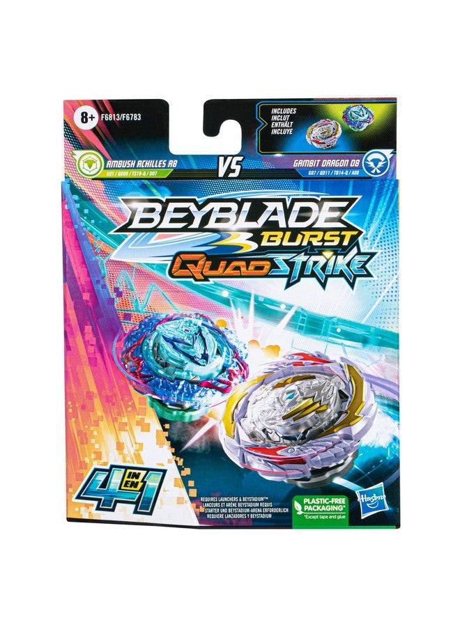 BeyBlade Burst Quadstrike Gambit Dragon D8 And Ambush Achilles A8 Spinning Top Dual Pack 2 Battling Game Top Toy For Kids Ages 8 And Up - Image 4