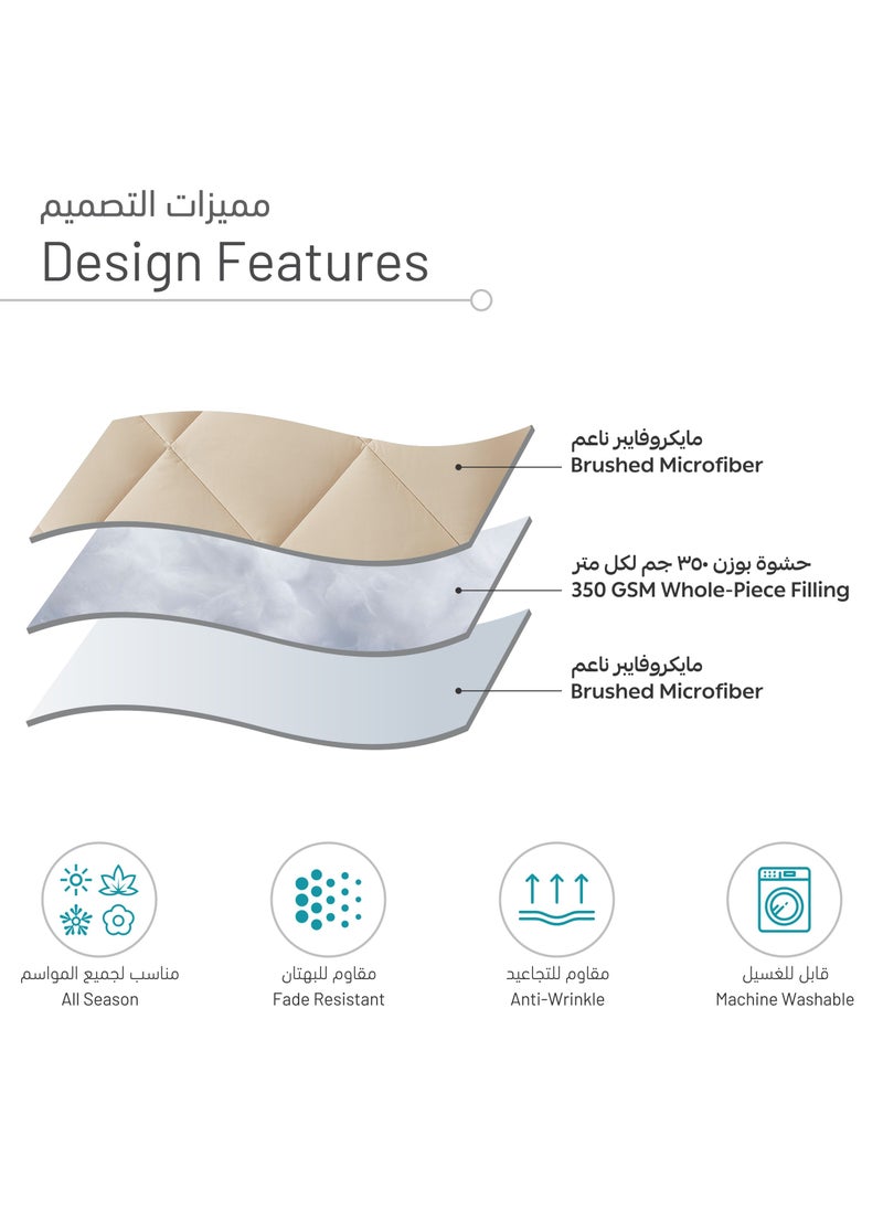 Bedding Comforter Set, Single Size 170x230 cm - 2-Pcs Solid Quilted Bed Set, Microfiber Fabric - 1 Comforter and 1 Pillow Sham