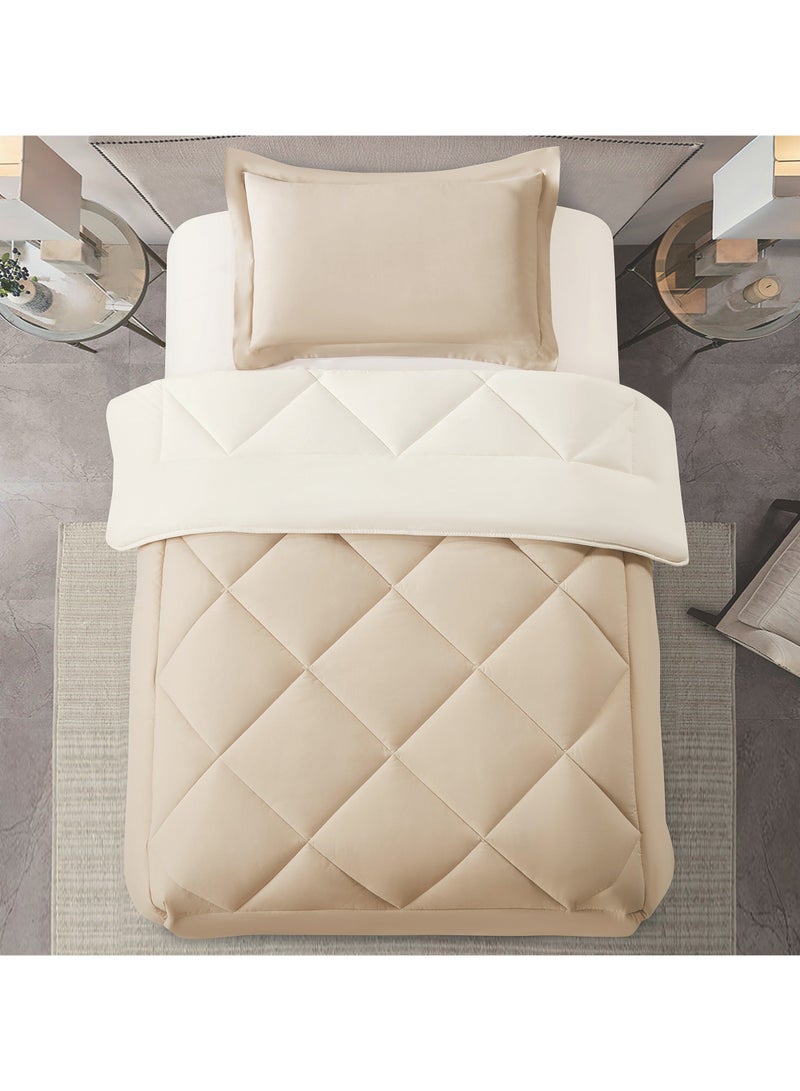 Donetella Bedding Comforter Set, Single Size 170x230 cm - 2-Pcs Solid Quilted Bed Set, Microfiber Fabric - 1 Comforter and 1 Pillow Sham  - Image 1