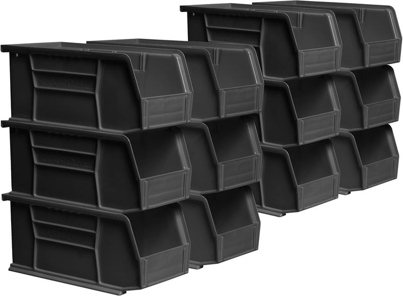 Akro-Mils 30230 AkroBins Plastic Storage Bins, Space-Saving Stackable Bins for Garage, Pantry, Craft Organization, 11-" x 5-" x 5-", Black, 12-Pack - Image 1