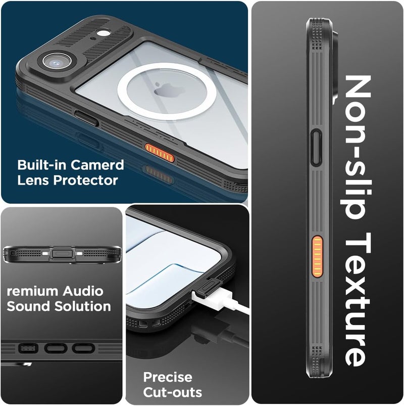 ايه اي كيس غطاء المضاد للماء IP68 لهاتف iPhone Air، متوافق مع MagSafe، غطاء واقي شفاف 360° للجسم بالكامل، مقاوم للصدمات والغبار والثلوج، محكم الإغلاق تحت الماء. - Image 4