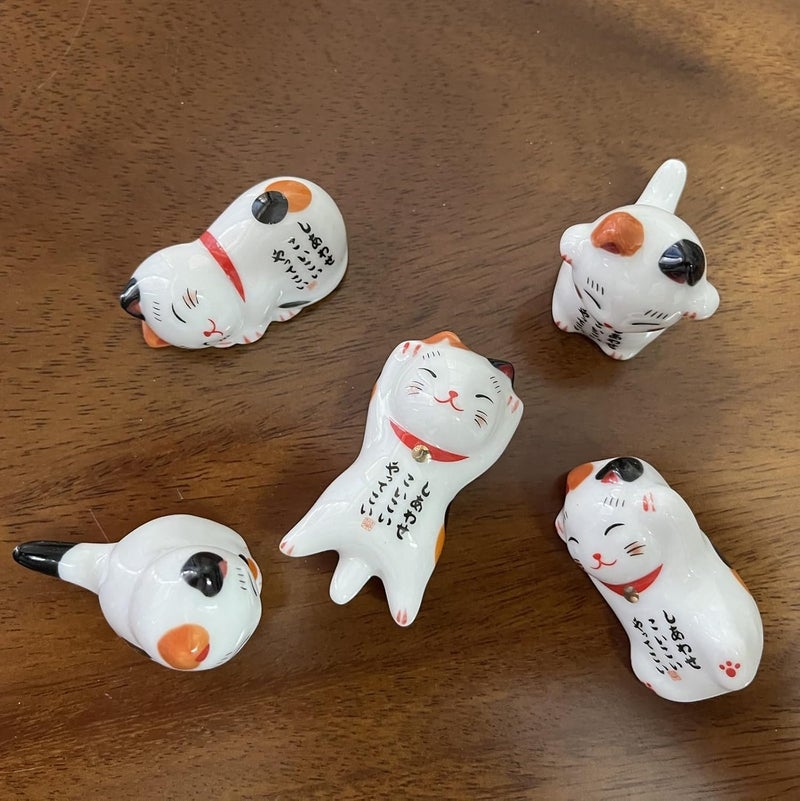 MIUFA Ceramic Cute Lucky Cat Chopsticks Rest Dinner Spoon Stand Knife Fork Holder (Set of 5pcs) - Image 2