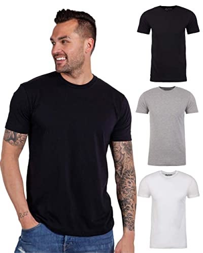 INTO THE AM Mens Fitted Crewneck Essential Blank Tees 3Pack Tshirts Multipack Casual Fitted Gym Fresh Classic Plain Fashion Short Sleeve Undershirts BlackGreyWhite XLarge