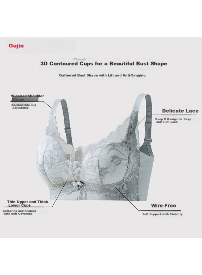 Gujin Sweet Style Lace Lightweight Wireless Women's Bra Small Bust Push-up Side Support Bra - Image 1