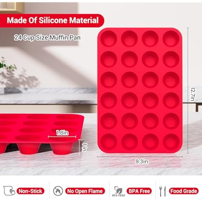 Redfly Silicone Muffin Pan Silicone Mini Muffin Pan 24 Mini Cupcake Pans Mini Muffin Tin Silicone Molds For Baking Bpa Free Silicone Cupcake Molds Mini Muffin Silicone Molds - Image 3