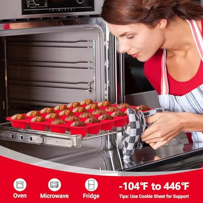 Redfly Silicone Muffin Pan Silicone Mini Muffin Pan 24 Mini Cupcake Pans Mini Muffin Tin Silicone Molds For Baking Bpa Free Silicone Cupcake Molds Mini Muffin Silicone Molds - Image 4