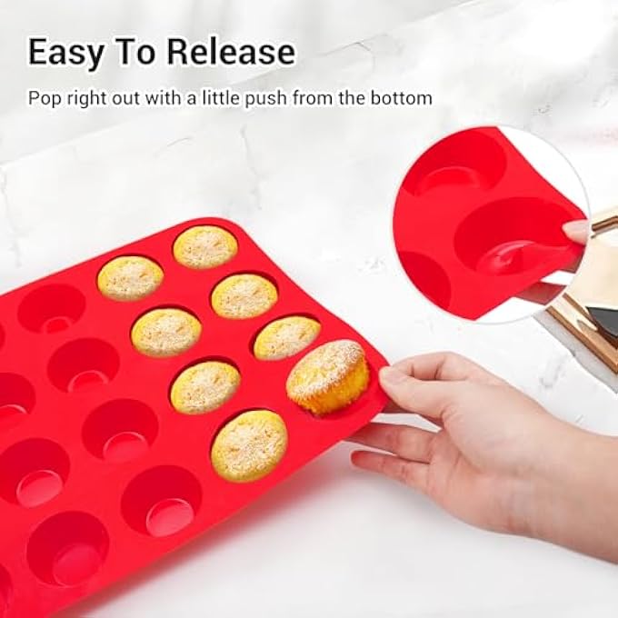 Redfly Silicone Muffin Pan Silicone Mini Muffin Pan 24 Mini Cupcake Pans Mini Muffin Tin Silicone Molds For Baking Bpa Free Silicone Cupcake Molds Mini Muffin Silicone Molds - Image 5