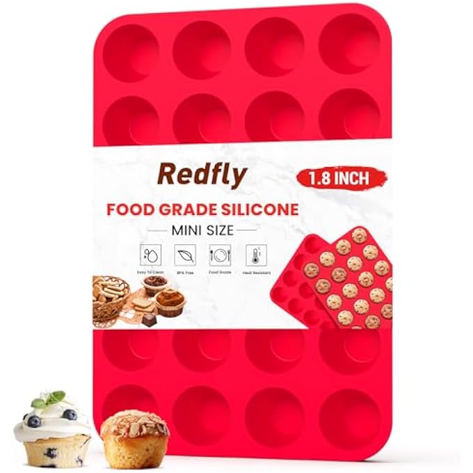 Redfly Silicone Muffin Pan Silicone Mini Muffin Pan 24 Mini Cupcake Pans Mini Muffin Tin Silicone Molds For Baking Bpa Free Silicone Cupcake Molds Mini Muffin Silicone Molds - Image 1