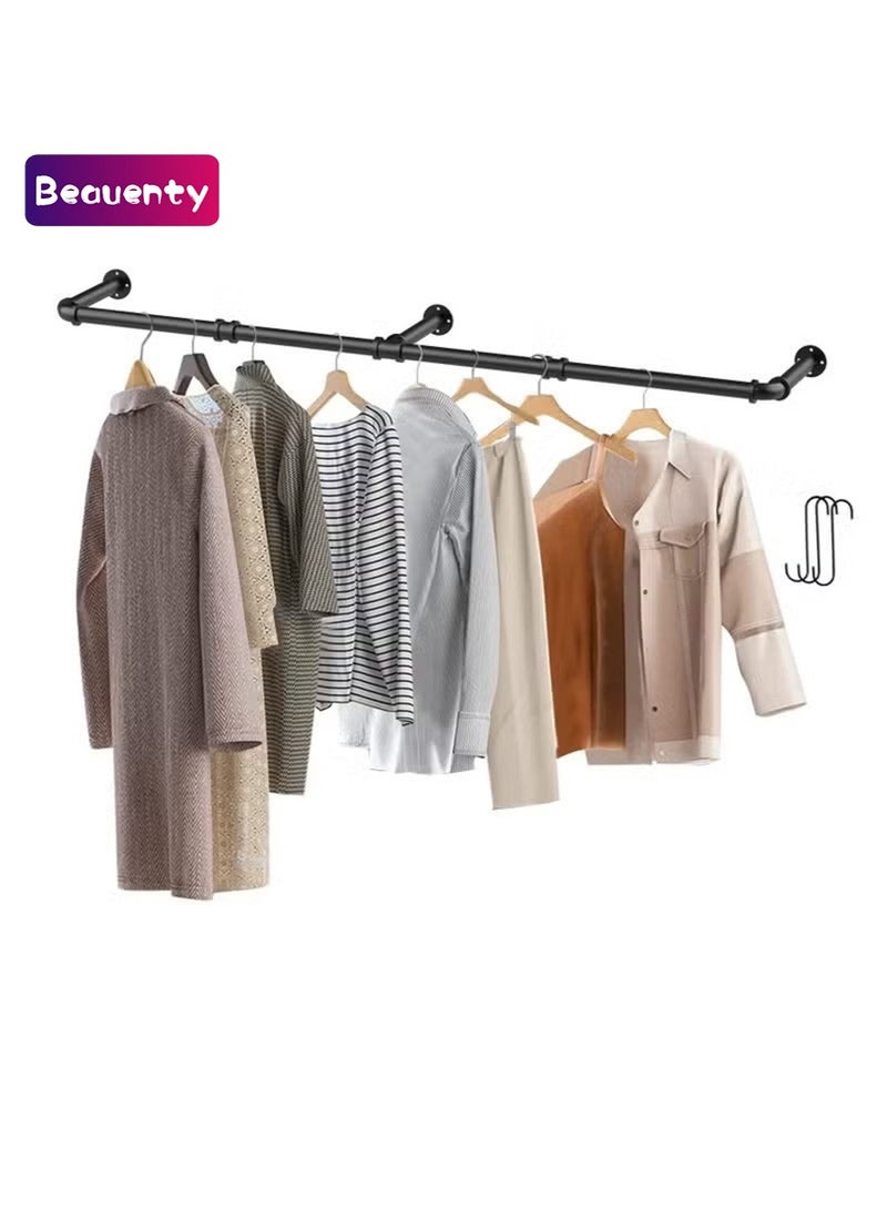 Beauenty Clothes Rack Wall Mounted, Heavy Duty Iron Garment Bar with 3 S-Shaped Hooks, Industrial Pipe Garment Rack Detachable,Adjustable 183CM. - Image 1