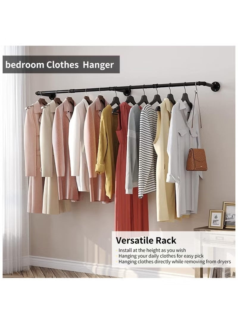 Beauenty Clothes Rack Wall Mounted, Heavy Duty Iron Garment Bar with 3 S-Shaped Hooks, Industrial Pipe Garment Rack Detachable,Adjustable 183CM. - Image 4