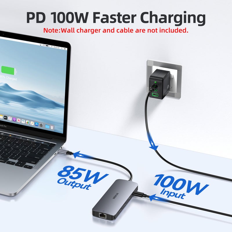 Mokin USB C Docking Station 3 Monitors, MOKiN USB C Docking Station with 2 HDMI, 4K DisplayPort, 1Gbps Ethernet, 100W PD Charging, 3 USB A/C 3.0, Multiport Adapter for Dell/HP/Lenovo/Surface - Image 5