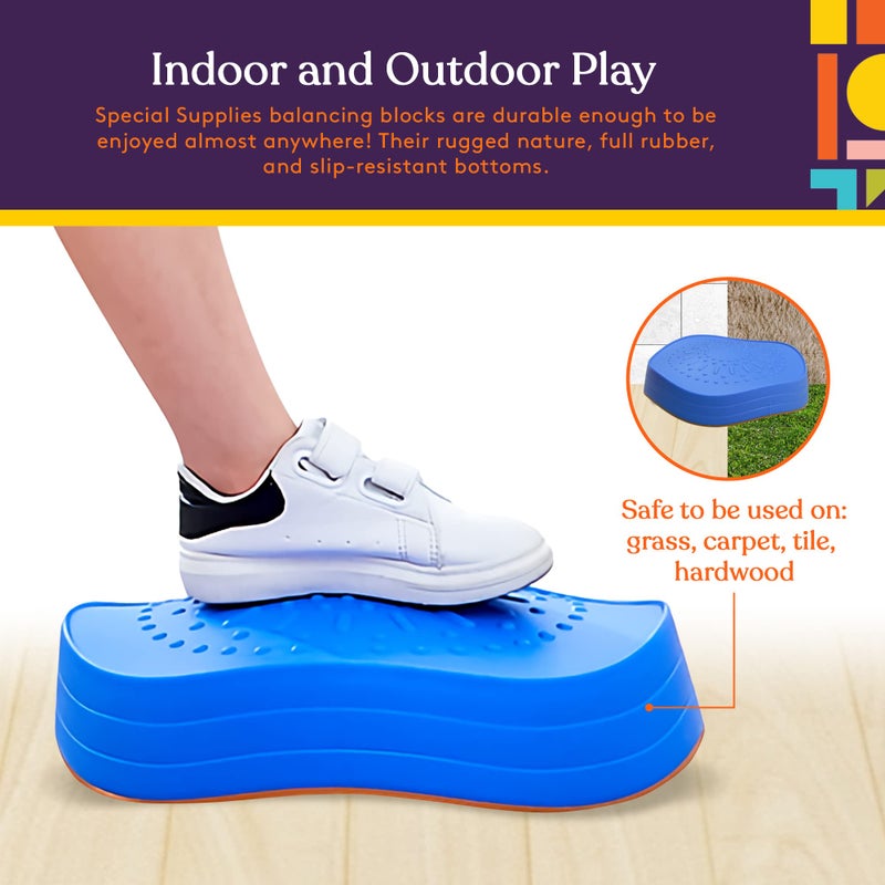 Special Supplies Stepping Stones for Kids, 5 Balance Indoor and Outdoor Blocks Promote Coordination, Balance, Strength, Child Safe Rubber, Non-Slip Edging, Stackable (Primary) - Image 3