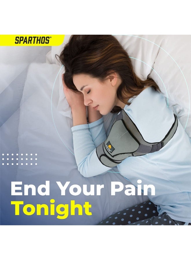 Sparthos Shoulder Brace - Support and Compression Sleeve for Torn Rotator Cuff, AC Joint Pain Relief - Arm Immobilizer Wrap, Ice Pack Pocket, Stability Strap, Dislocated Shoulder - for Men and Women