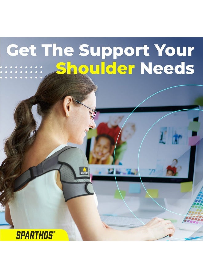Sparthos Shoulder Brace - Support and Compression Sleeve for Torn Rotator Cuff, AC Joint Pain Relief - Arm Immobilizer Wrap, Ice Pack Pocket, Stability Strap, Dislocated Shoulder - for Men and Women