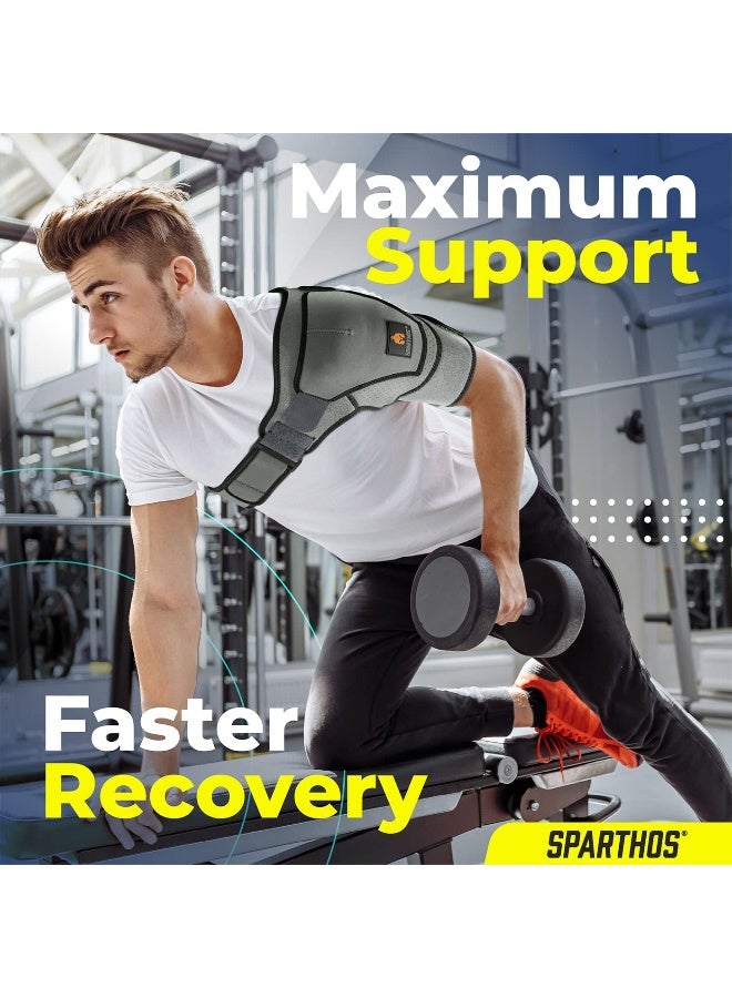 Sparthos Shoulder Brace - Support and Compression Sleeve for Torn Rotator Cuff, AC Joint Pain Relief - Arm Immobilizer Wrap, Ice Pack Pocket, Stability Strap, Dislocated Shoulder - for Men and Women