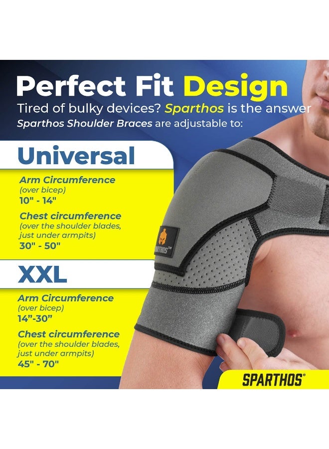 Sparthos Shoulder Brace - Support and Compression Sleeve for Torn Rotator Cuff, AC Joint Pain Relief - Arm Immobilizer Wrap, Ice Pack Pocket, Stability Strap, Dislocated Shoulder - for Men and Women
