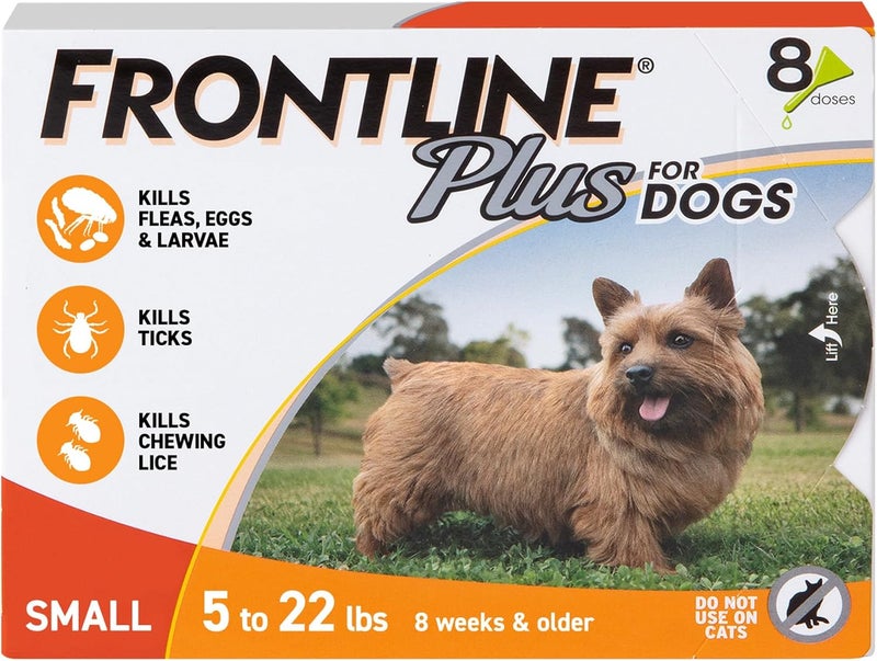 Frontline Plus for Dogs Flea and Tick Treatment (Small Dog, 5-22 lbs.) 8 Doses (Orange Box) - Image 1