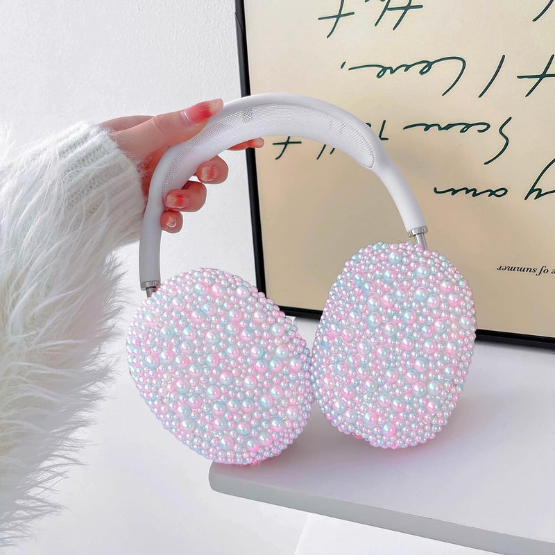 Olytop Glitter Pearls Case Cover for AirPods Max Headphones with Cleaner Pen Girls, Soft Handmade Beads TPU Ear Cups/Ear Pad/Headband Cover Silicone Protector for Apple Air Pod Max Accessories, Gradient Pink - Image 3