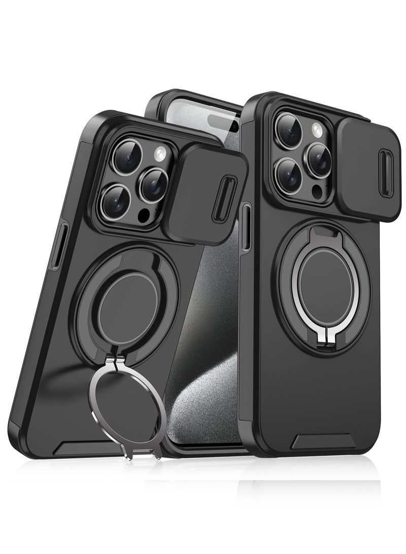 ZeeNest iPhone 13 Pro Max Slide Camera Cover Case, Soft Touch, Magnetic MagSafe, 360° Rotatable Ring Stand, Quad Airbag with Slightly Raised Corners Shockproof Protection, Black, 1 Piece - Image 1