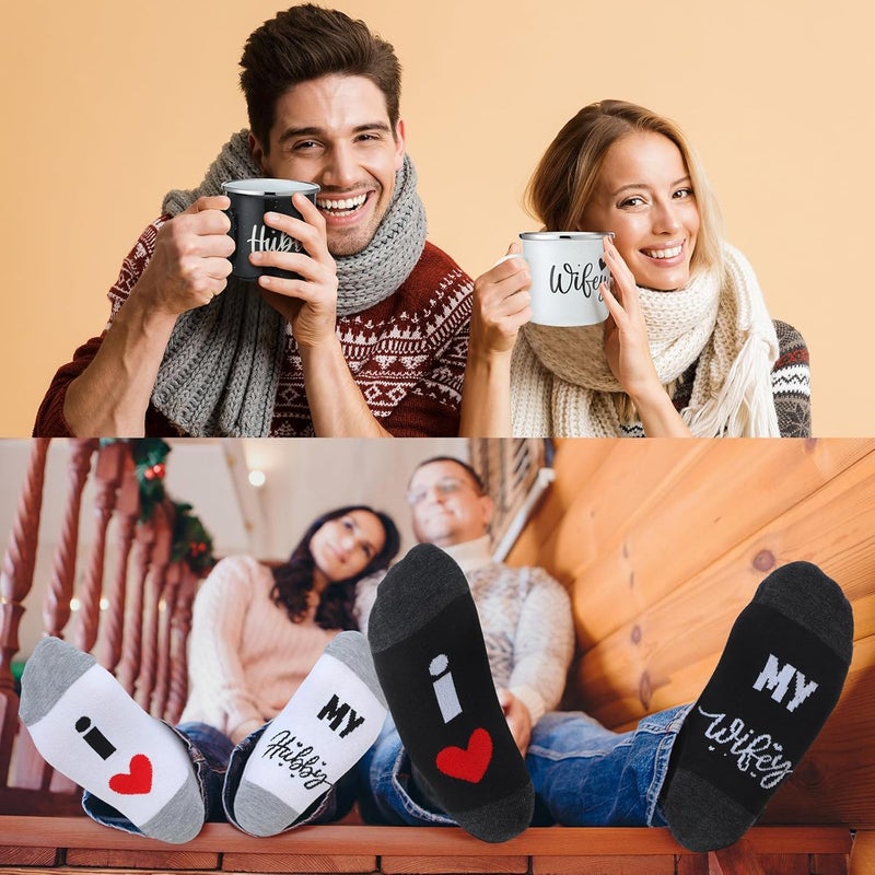 Domensi Domensi 4 Pack Hubby and Wifey Gifts Wifey and Hubby Enamel Couples Coffee Mugs Couples Socks for Bride Engagement Groom Wedding Gifts - Image 4