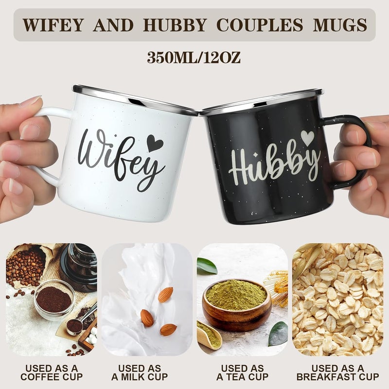 Domensi Domensi 4 Pack Hubby and Wifey Gifts Wifey and Hubby Enamel Couples Coffee Mugs Couples Socks for Bride Engagement Groom Wedding Gifts - Image 5
