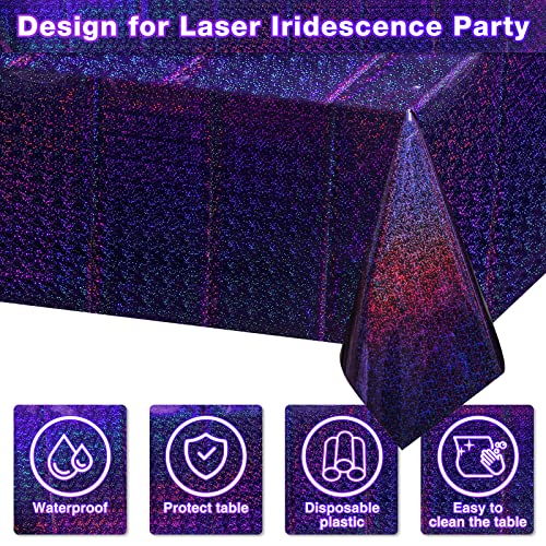 FunnyPars 4 Pack Iridescent Plastic Tablecloths Shiny Disposable Laser Rectangle Table Covers Holographic Foil Tablecloth Iridescent Party Decoration Birthday Bridal Wedding Christmas 54"x108"(Purple) - Image 3