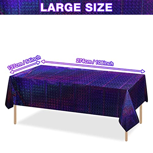 FunnyPars 4 Pack Iridescent Plastic Tablecloths Shiny Disposable Laser Rectangle Table Covers Holographic Foil Tablecloth Iridescent Party Decoration Birthday Bridal Wedding Christmas 54"x108"(Purple) - Image 2