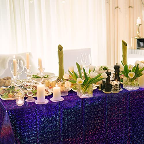 FunnyPars 4 Pack Iridescent Plastic Tablecloths Shiny Disposable Laser Rectangle Table Covers Holographic Foil Tablecloth Iridescent Party Decoration Birthday Bridal Wedding Christmas 54"x108"(Purple) - Image 5