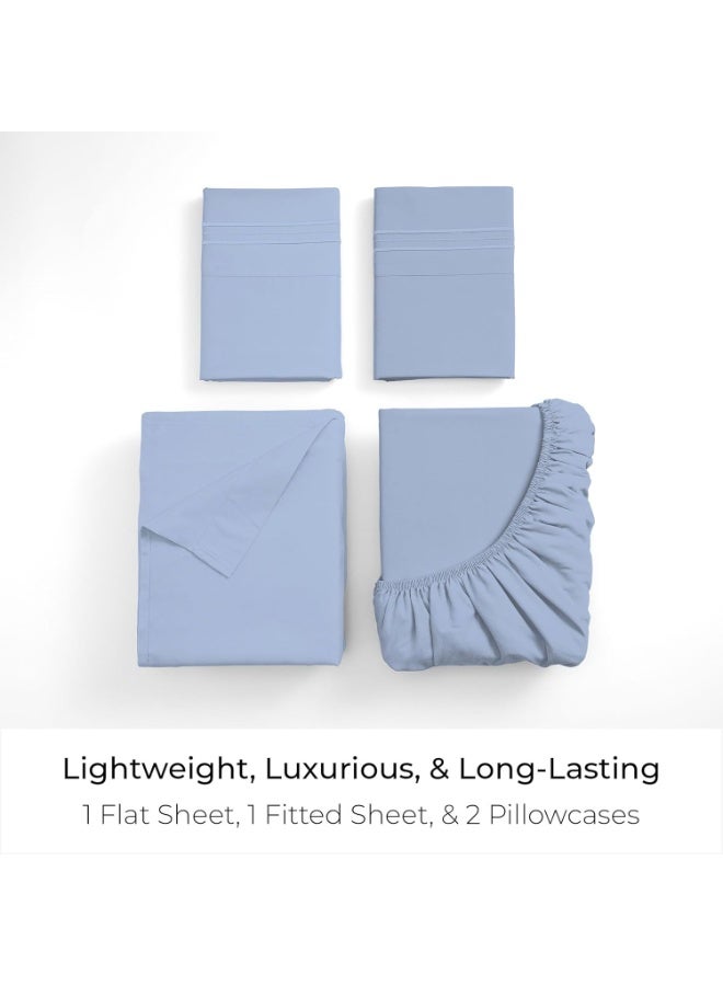 Mellanni King Sheets Set - 4 PC Iconic Collection Bedding - Hotel Luxury, Extra Soft, Cooling Bed Sheets - Wrinkle, Fade, Stain Resistant (King, Sky Blue) - Image 2