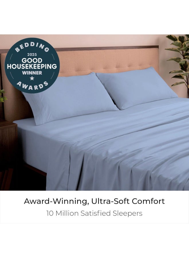 Mellanni King Sheets Set - 4 PC Iconic Collection Bedding - Hotel Luxury, Extra Soft, Cooling Bed Sheets - Wrinkle, Fade, Stain Resistant (King, Sky Blue) - Image 3