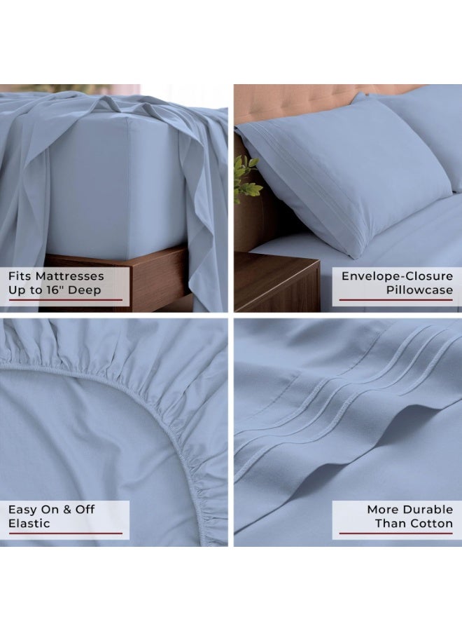 Mellanni King Sheets Set - 4 PC Iconic Collection Bedding - Hotel Luxury, Extra Soft, Cooling Bed Sheets - Wrinkle, Fade, Stain Resistant (King, Sky Blue) - Image 5