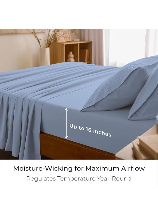 Mellanni King Sheets Set - 4 PC Iconic Collection Bedding - Hotel Luxury, Extra Soft, Cooling Bed Sheets - Wrinkle, Fade, Stain Resistant (King, Sky Blue) - Image 4