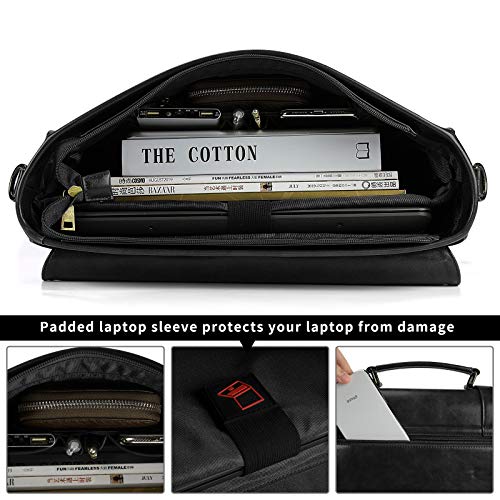 Lubardy Leather Mens Messenger Bag Vintage 15.6 Inch Waterproof Leather Laptop Briefcase Large Satchel Shoulder Bag Retro Office College Computer Laptop Bag, Black - Image 4