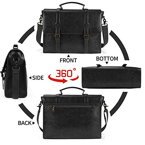 Lubardy Leather Mens Messenger Bag Vintage 15.6 Inch Waterproof Leather Laptop Briefcase Large Satchel Shoulder Bag Retro Office College Computer Laptop Bag, Black - Image 5